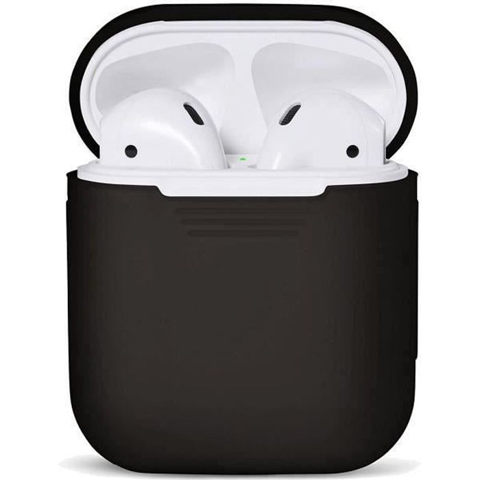 Étui Housse Coque de Protection AirPods Silicone Légère Apple Écouteurs CARTE MEMOIRE Antichoc Anti Perdu de Rangement [Noir] T0549