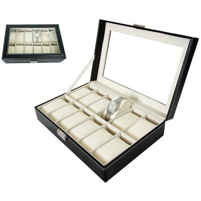 Boîte à Montre simi cuir homme Cadeau 12 Montres Coffret de Rangement pour Montres et Bijoux