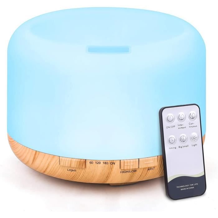 Tenswall 500ml Diffuseur d'Huiles Essentielles, Télécommande d'humidificateur Ultrasonique Sans BPA avec 7 Couleurs Lumières LED pou