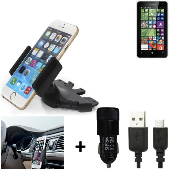 Porte-voiture de Smartphone pour Microsoft Lumia 532 Dual SIM, noire soutien des fans radio de voiture + CHARGEUR 126266