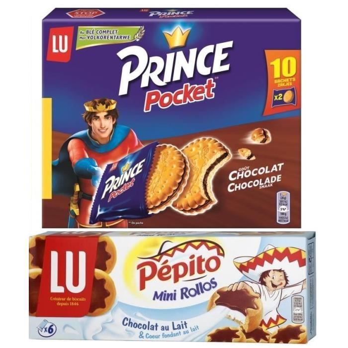 Lot de 1 PRINCE Biscuit aux chocolat Pocket 400 g + 1 Pépito Mini Rollos au lait 225 g