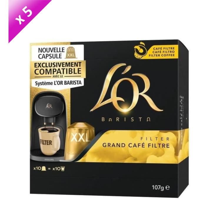 Lot de 5 - L'OR Barista Grand Café Filtre Café en capsules aluminium x10, exclusivement compatibles avec le système L'Or Barista