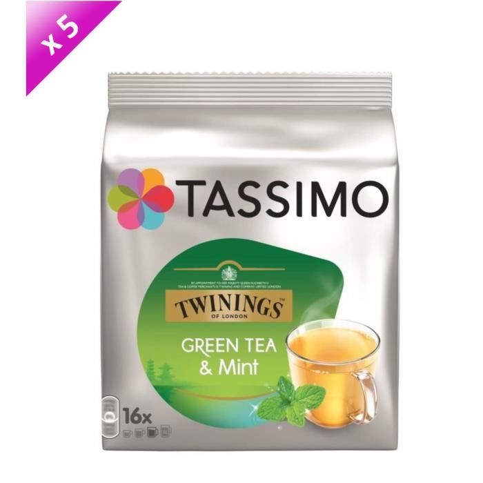 Lot de 5 - Tassimo Twinnings Thé vert menthe en dosettes x16 - 40g