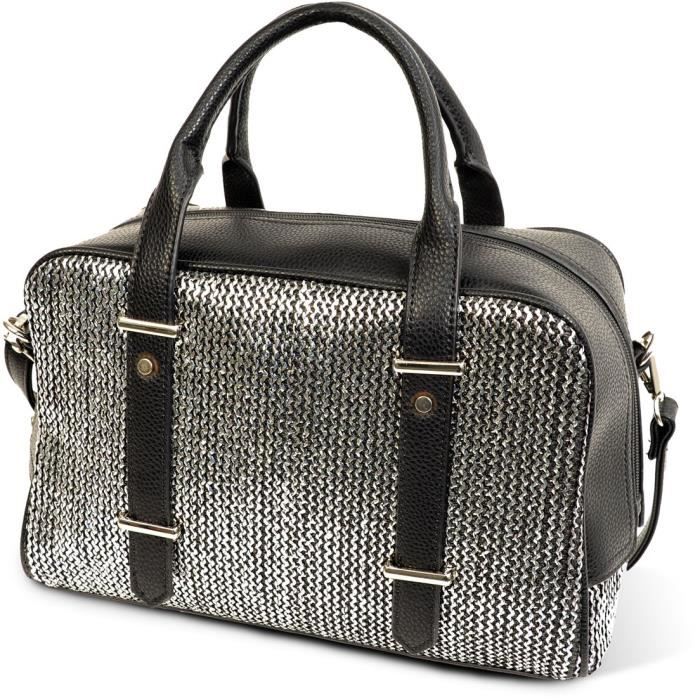 KINSTON Sac à Main forme Bowling Noir/Argenté Femme