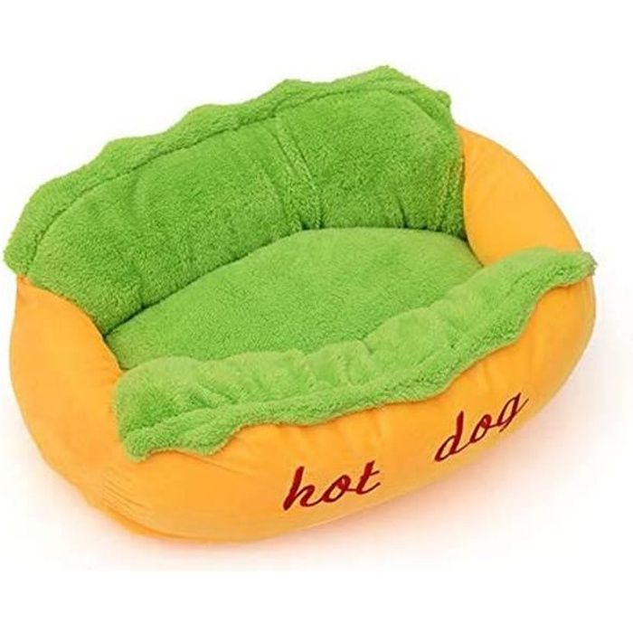 Panier Lit pour Animaux de Compagnie Chat Petit Chien en Forme de Hot Dog avec Coussin Amovible Lit Doux et Chaud Canapé Chien Chat