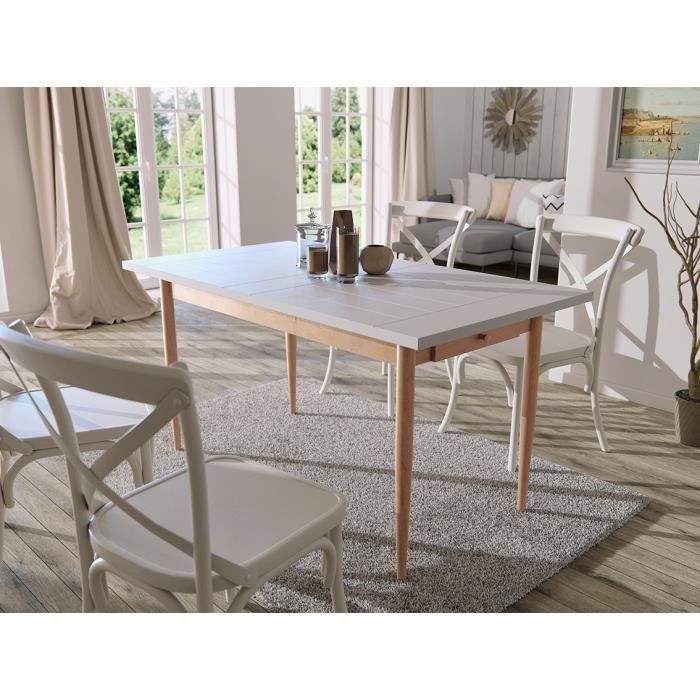 FINLANDEK Table à manger KATTY de 6 à 8 personnes scandinave décor blanc + pieds métal décor bois naturel - L 150 x l 80 cm