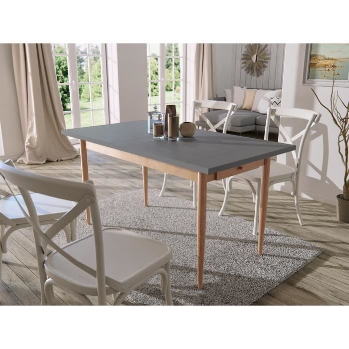 FINLANDEK Table à manger KATTY de 6 à 8 personnes scandinave décor gris foncé + pieds métal décor bois naturel - L 150 x l 80 cm