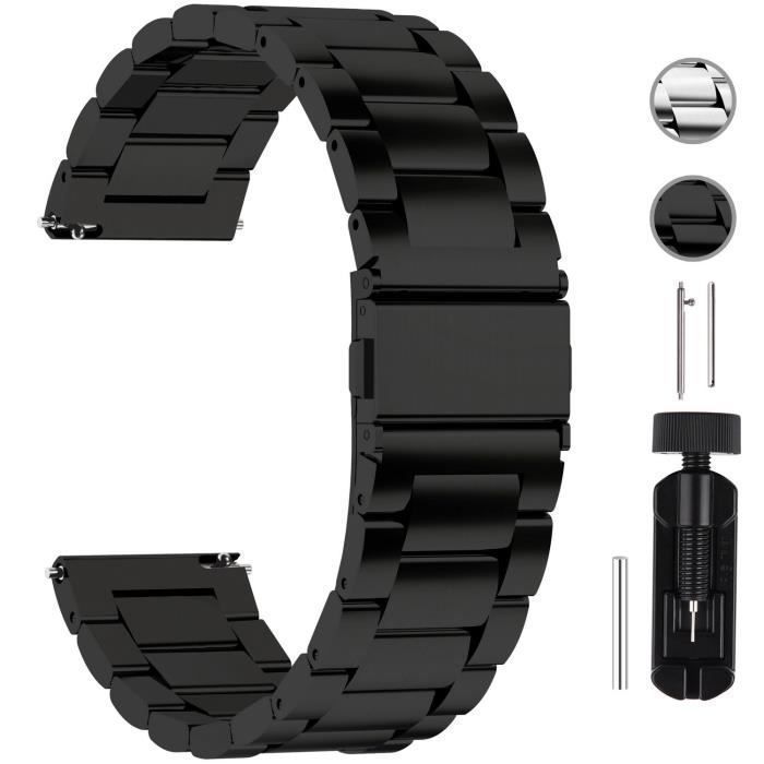 Fullmosa Bracelet pour Montre Connectée en Acier Inox, 22mm, Noir