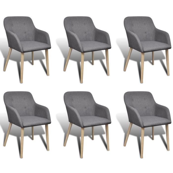 6PCS Chaise ensemble Gondole Accoudoir Intérieur Chêne et Tissu Gris foncé ergonomiques Confort pour reposer lire