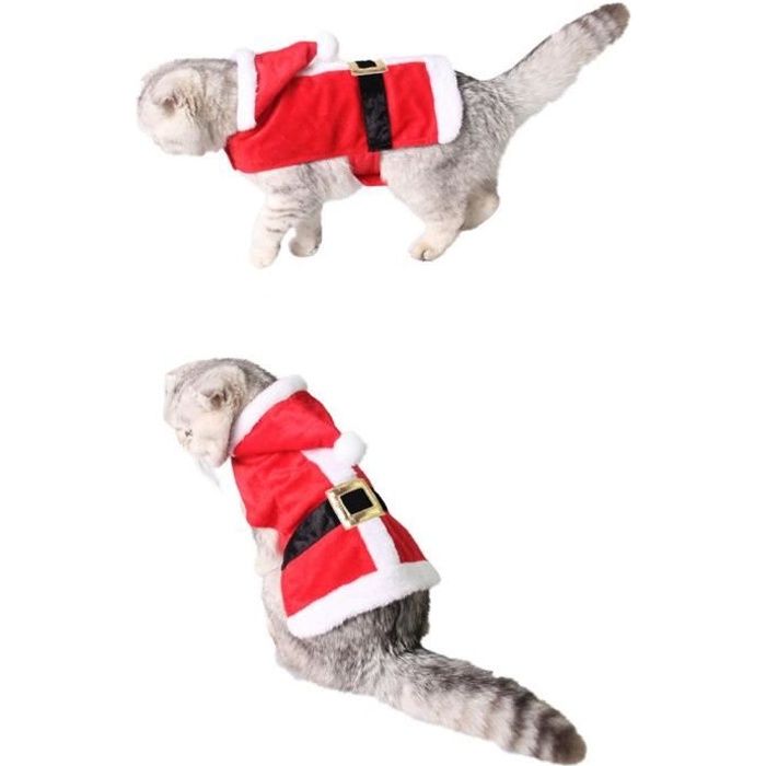Ensemble Costume de Déguisement pour Chiot Chat Christmas Père Noël Cosplay Vêtements avec Capuche Drôle Animal de Compagnie Fête