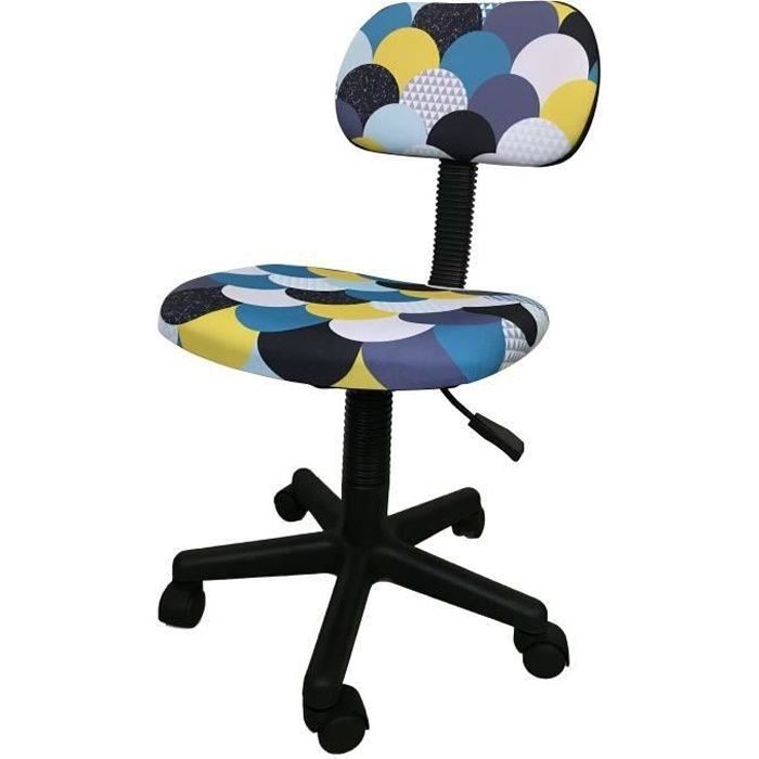 LEMPA Chaise de bureau - Réglable en hauteur - Tissu multicolore bleu - L 46 x P 40 x H 71-83 cm