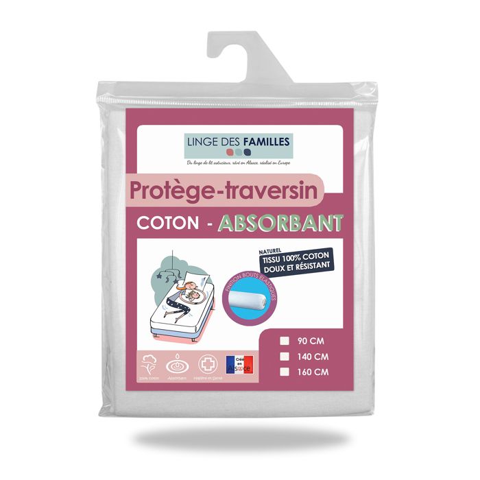 Protège Traversin 90 cm - Doux et Absorbant - Molleton 100% Coton - Forme Housse - Certifié Œko-Tex® - Linge des Familles