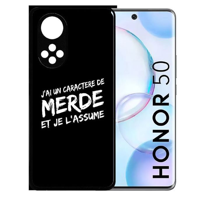 Coque compatible avec honor 50 - j ai un caractere de merde et je l assume noir - silicone - bord noir