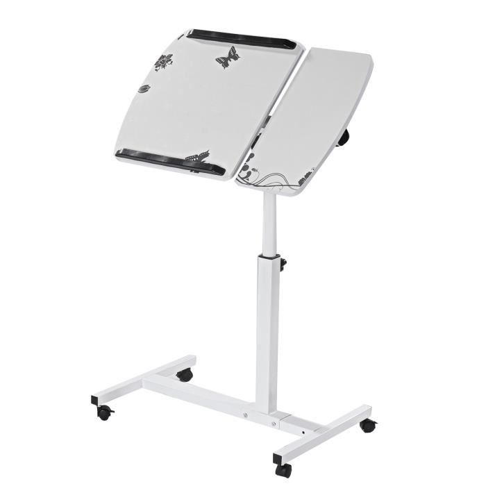 NEUFU Table de lit Ordinateur Pliable 60x40x65-95 cm Portable Support Tablette plateau de canapé-lit blanc