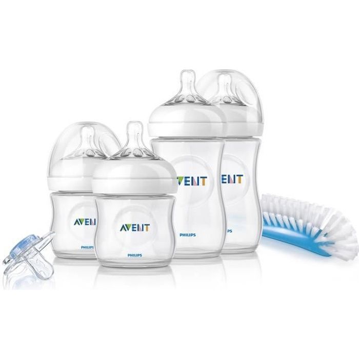 PHILIPS AVENT SCD290/01 Lot de 4 biberons Natural + goupillon + sucette 0-6 m