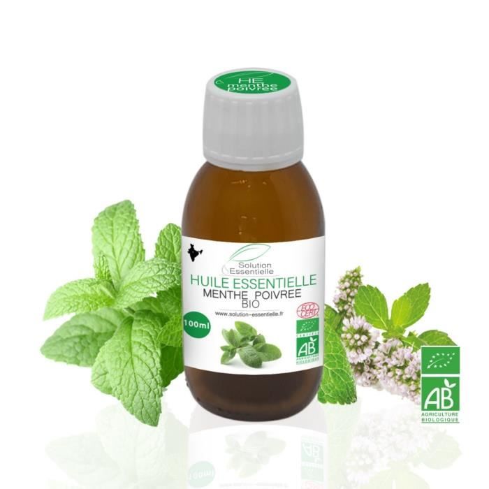 Huile Essentielle BIO de Menthe Poivree 100 ml. Huile chémotypée ABLabel, Ecocert Bio 100 % Pure et Naturelle ENTREPRISE FRANCAISE