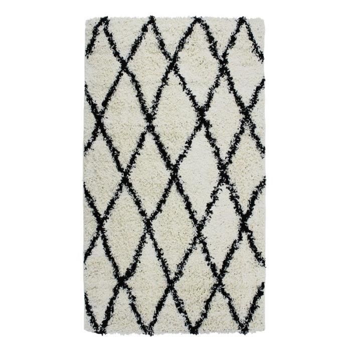 ETHNIC BERBERE - Tapis toucher laineux ethnique écru et noir 80x140