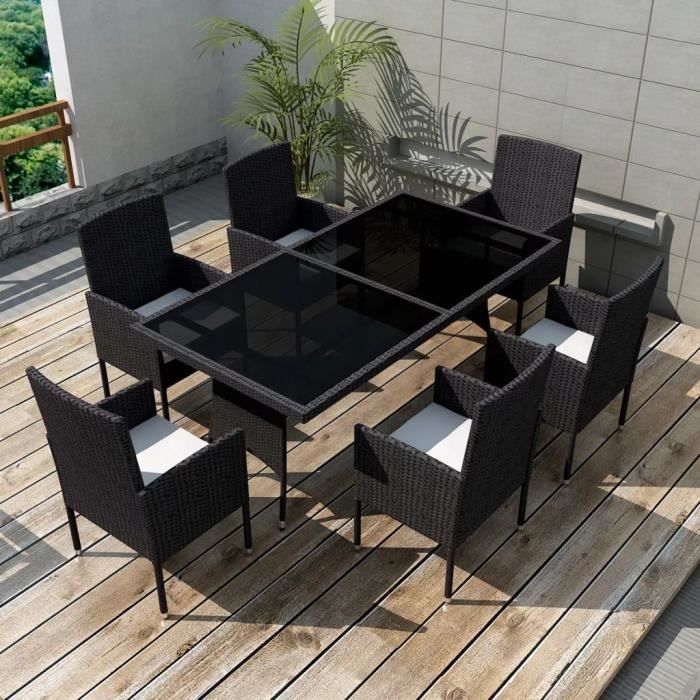Jeu de mobilier de jardin 13 pcs Salon de jardin Noir Résine tressée