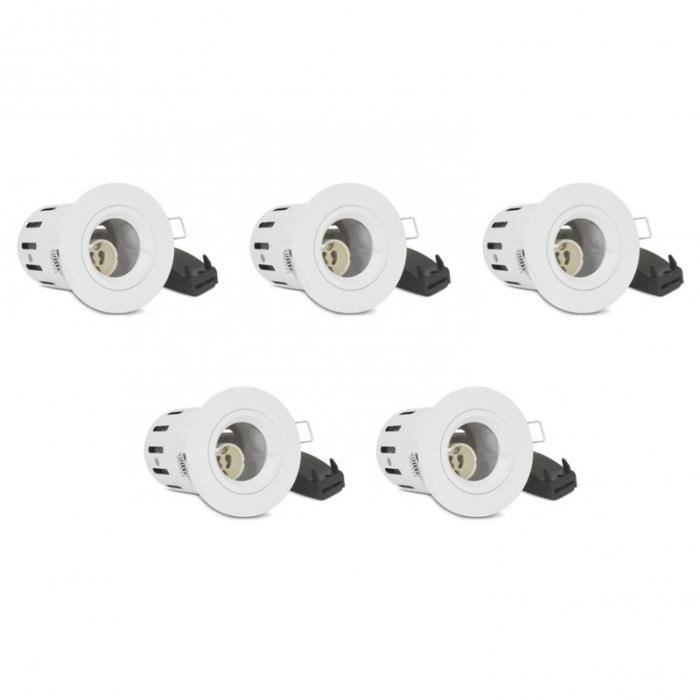 PACK DE 5X Support spot fixe Norme BBC IP65 + douille GU10 et connecteur automatique