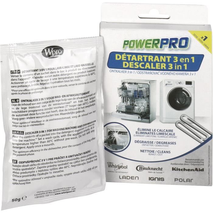 WPRO DIB001 Détartrant 3 en 1 pour lave-linge et lave-vaisselle - 1 sachet monodose