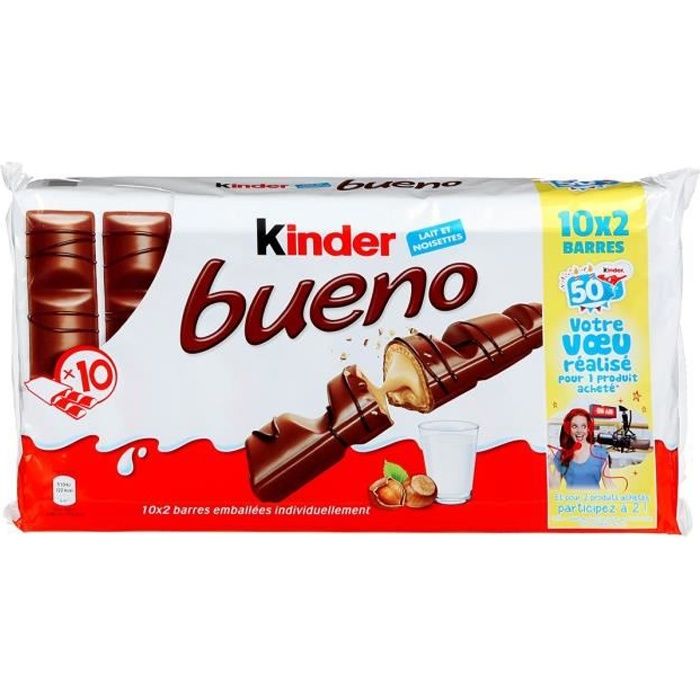 KINDER Bueno Lot de 2 Fines gaufrettes enrobées de chocolat