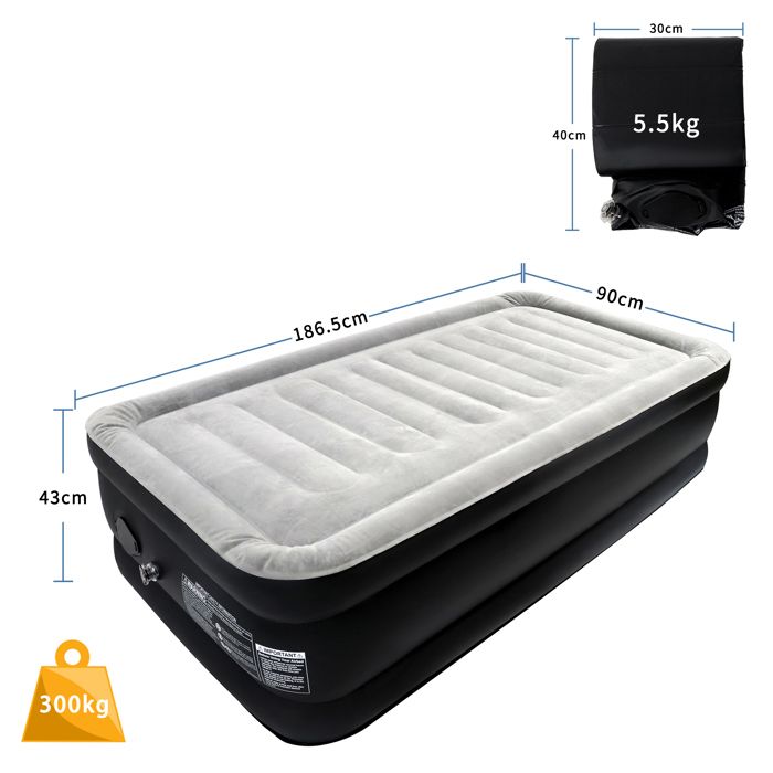 Matelas Gonflable King Size HikerSKY – Pompe Rechargeable, Gonflage 3 Min, Velours Doux, 204x153x55 Cm, Pour Maison, Camping Ou Invités