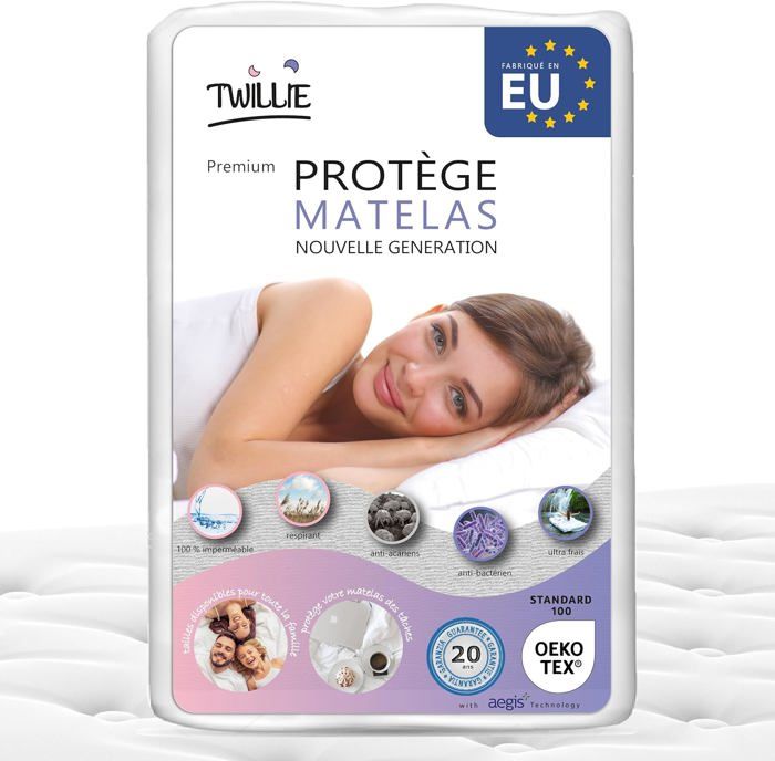 Tural Lot De 2 Protège-Matelas 80x190/200 Cm Aloe Vera - Imperméable, Respirant, OEKO-TEX, Éponge Blanc