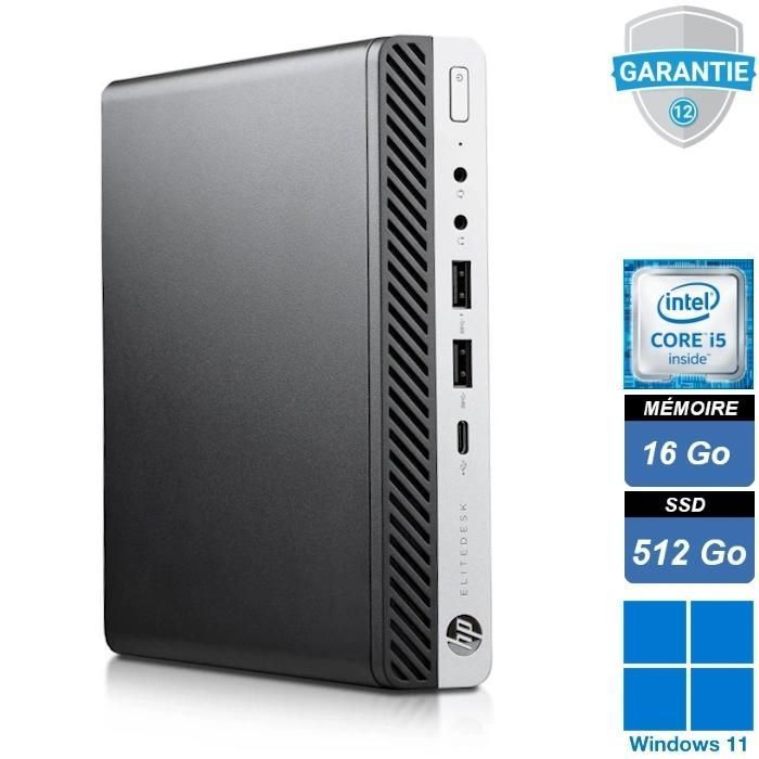 Unité centrale – HP – ELITEDESK 800 G4 – Mini – I5-8500T – RAM 16Go – SSD512Go – Pc fixe – Win 11 Pro