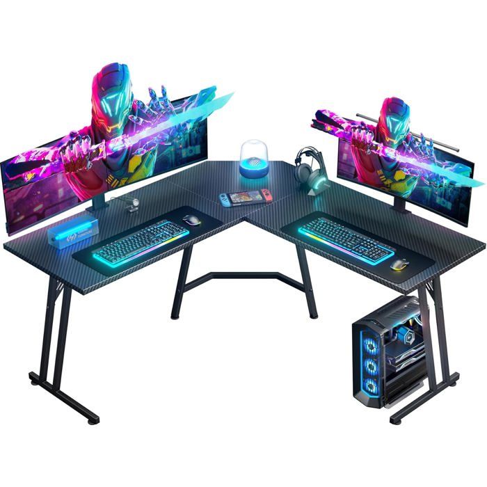 Bureau Gamer Homidec 130x60 Cm – Noir Carbone – Ergonomique Avec Tiroir Et Support