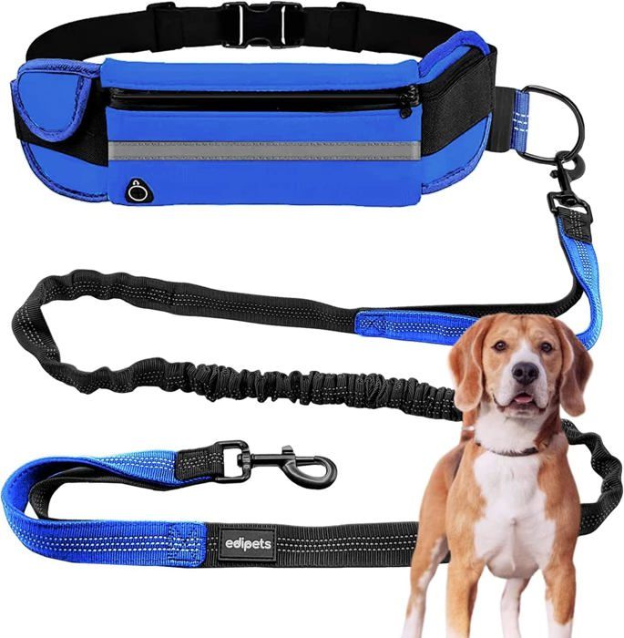 Comparer les prix de Corde Canicross pour chien mains libres pour ceinture course à pied anti-traction réfléchissant 160-220cm (Bleu)