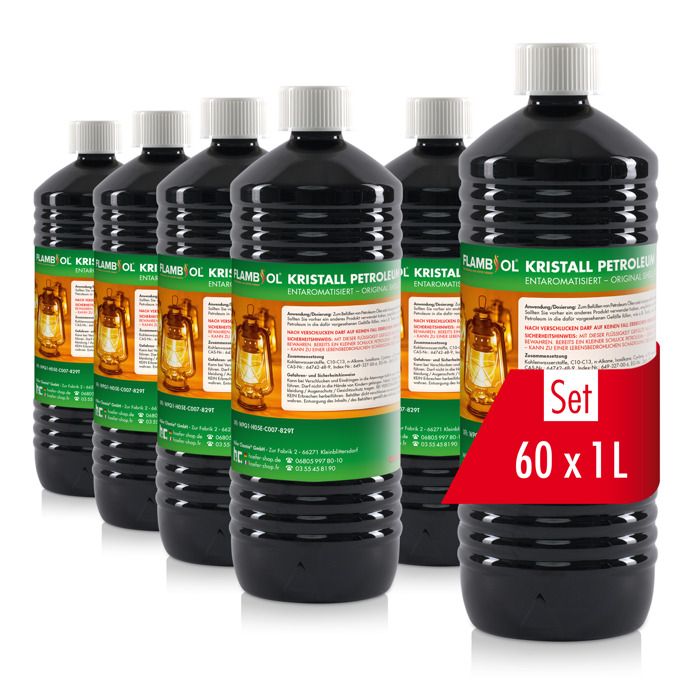 Pétrole de chauffage - FLAMBIOL - Pétrole Purifié - 60 x 1 L - Désaromatisé - Combustion sans Suie