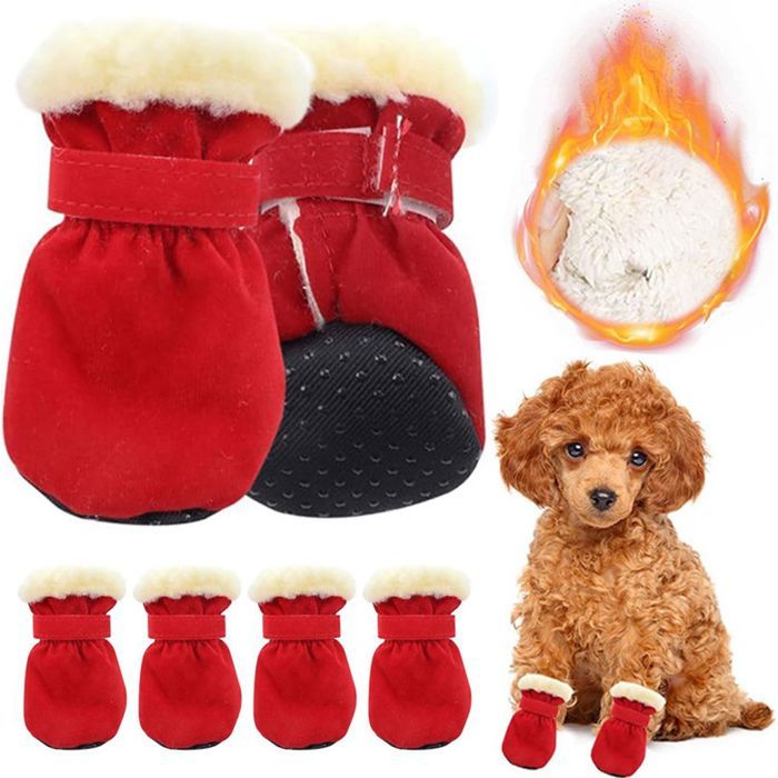 Meilleurs prix pour Lot de 4 chaussures pour chien protège-pattes imperméables antidérapantes souples et réglables (rouge S)