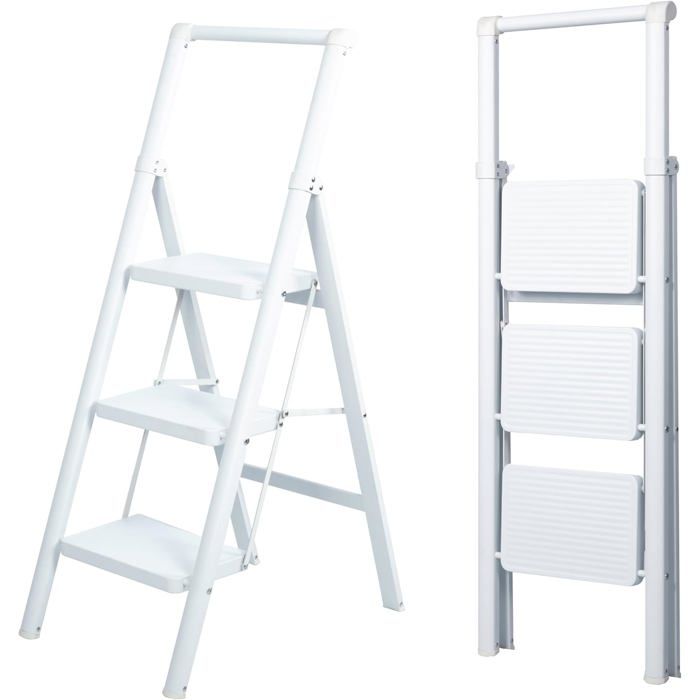 Fancy Step Ladder UZIRO 3-Step Step Ladder, Foldable and Compact, Decorative Ladder with ...