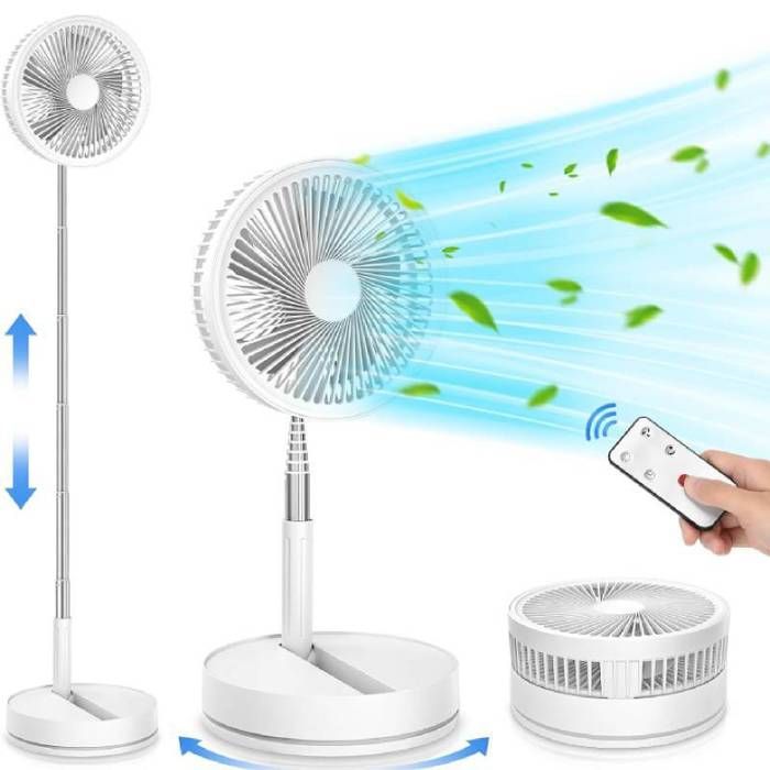 Ventilateur de sol pliable 7 200 mAh silencieux télécommandé 4 modes minuterie rechargeable USB pour chambre et bureau - Union Reisen