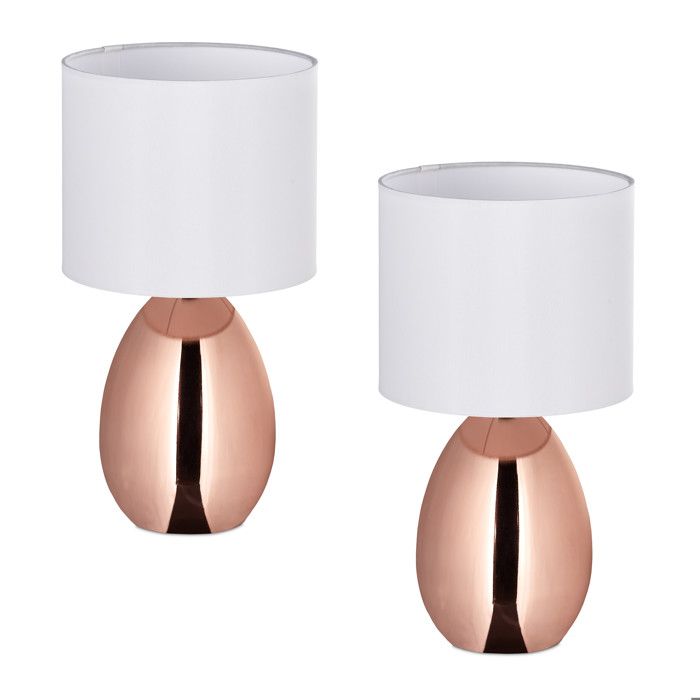 Reladays Lampe de chevet lot de 2 câble avec interrupteur douille E14 H x D : 33 5 x 18 cm cuivre et blanc