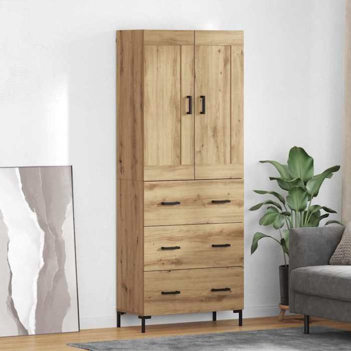 Buffet de rangement haut chêne artisanal style contemporain en bois dingénierie 695x34x180 cm avec portes et tiroir