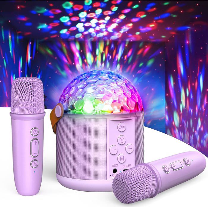 Micro Karaoké Portable Pour Enfants - Avec Effets Voix (homme, Femme, Bébé, Monstre) Et Lumières LED - Connexion Bluetooth/TF/USB