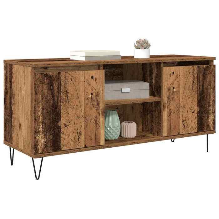 Meuble TV bois ancien - vidaXL - 104x35x50 cm - Bois dingénierie - 2 portes - 2 étagères - Poids max 60 kg