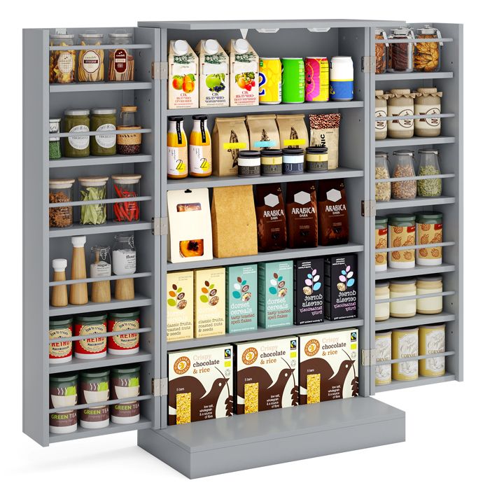GIANTEX Buffet De Cuisine Blanc - Armoire De Rangement Spacieuse Avec 2 Portes, 17 Étagères Réglables Et Anti-Basculement, 59 X 30,5 X 103 Cm Pour Cuisine, Entrée Et Salon