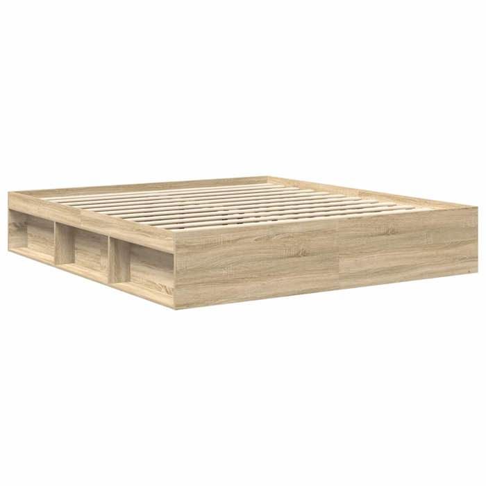 Cadre de lit 2 personnes - KALISSE - Chêne sonoma - 180x200 cm - 203x183x35 cm - Sommier inclus