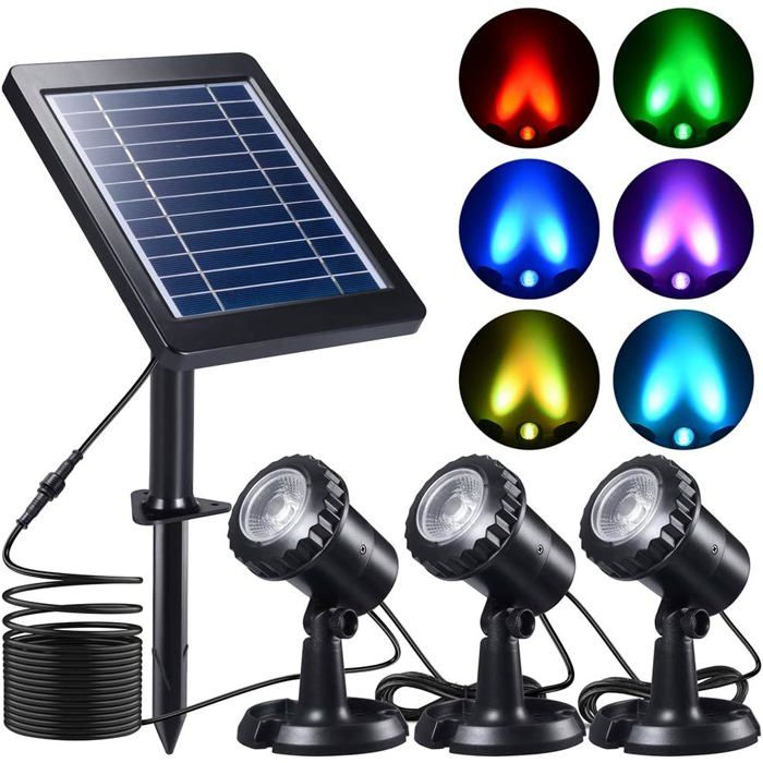 Éclairage pour bassin lampes solaires subaquatiques avec 3 lampes de plongée IP68 - [RGB Multicolore]