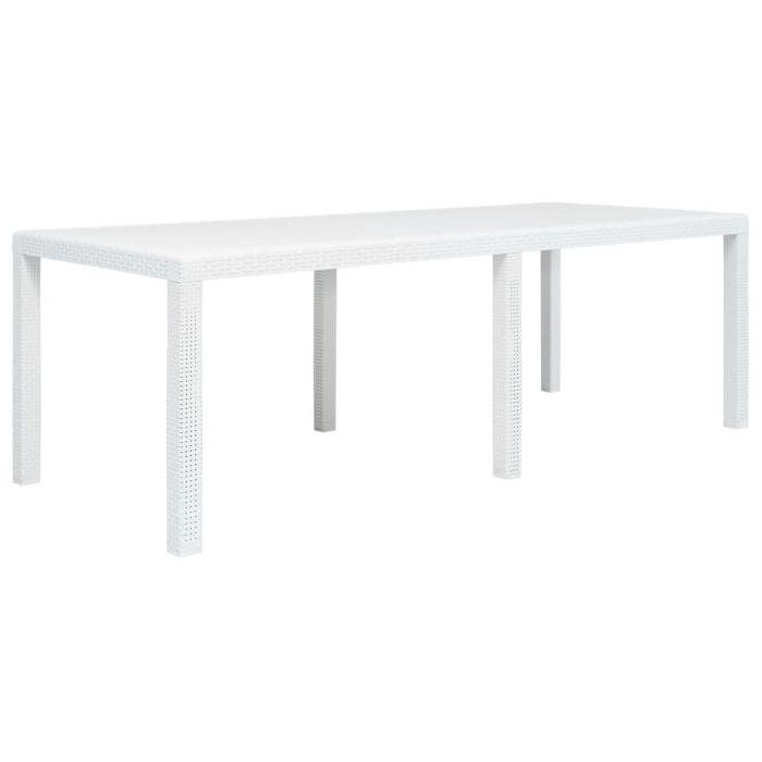Table de jardin en plastique aspect rotin - Happiness - Blanc - 220x90x72 cm - Résistance aux intempéries Table de jardin en plastique aspect rotin - Happiness - Blanc - 220x90x72 cm - Résistance aux intempéries
