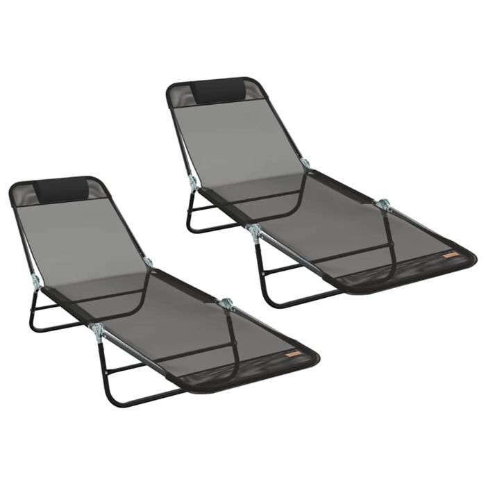 Chaise longue pliante - vidaXL - Noir - Textilène - 182x55x855 cm - Pliable - Réglable - Résistant aux UV