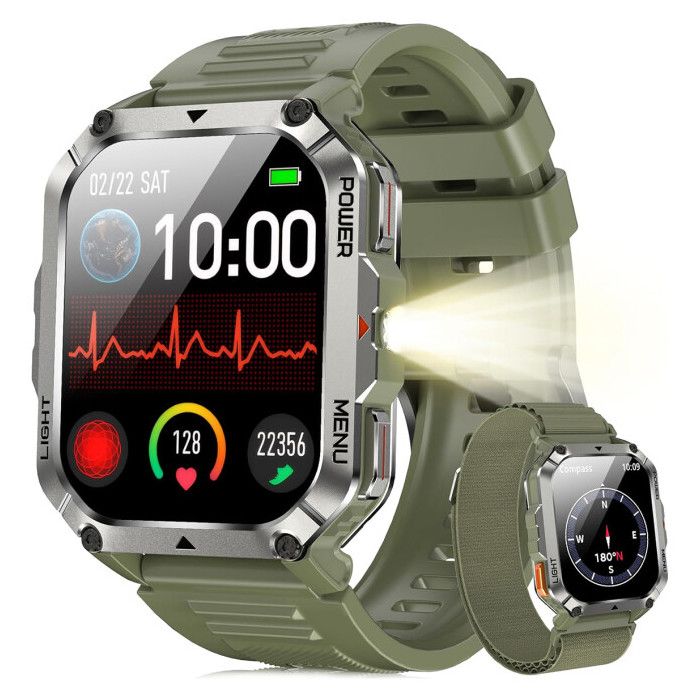 Blackview W70 Pro Montre Connectée 900 mAh Écran Tacile 2.01 Appel Bluetooth Illumination Boussole pour Android/iOS Vert
