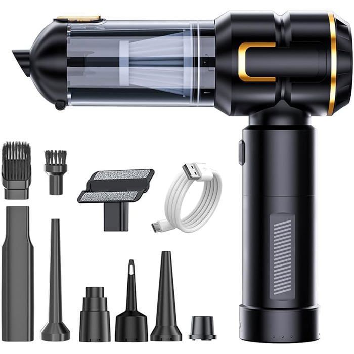 Aspirateur a Main avec Lampe de poche à LED - Aspirateur Voiture Puissant sans Fil - 3 Vitesses - 20000Pa pour MaisonVoitur