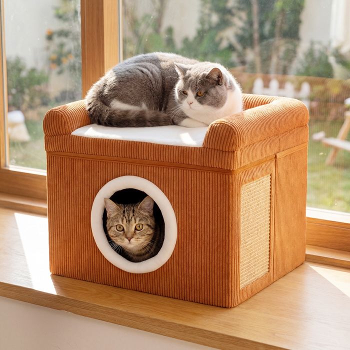 Meilleurs prix pour Maison Pliable pour Chats dIntérieur COSTWAY 49 x 41 x 39 CM Condo Tapis à Griffer en Sisal Coussin Fond Antidérapant Brun