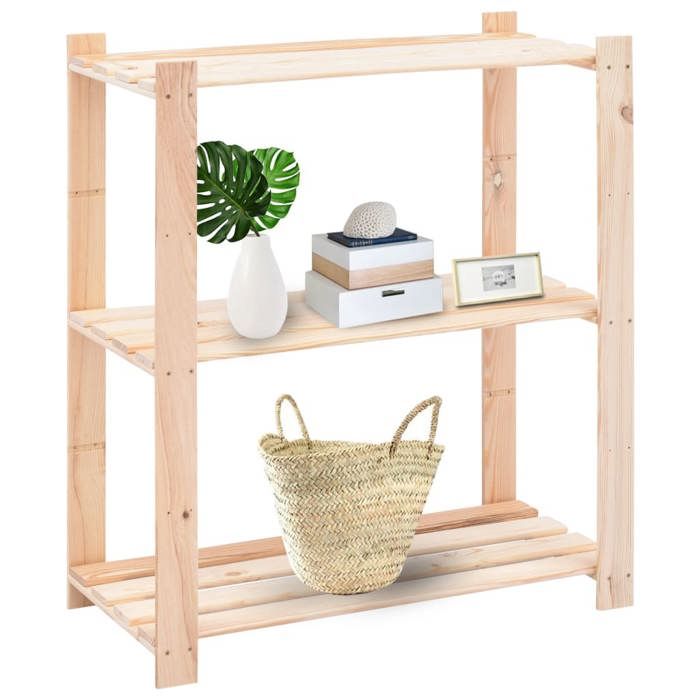 （Haute qualité）Beige Étagère de stockage 3 niveaux 80x38x90cm Pin solide 150 kg Poids 7 Kg_556959