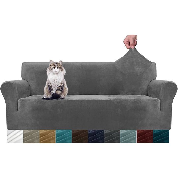 Housse de canapé extensible en velours - LEHRING - Velours épais et doux - Super extensible - Protection antidérapante