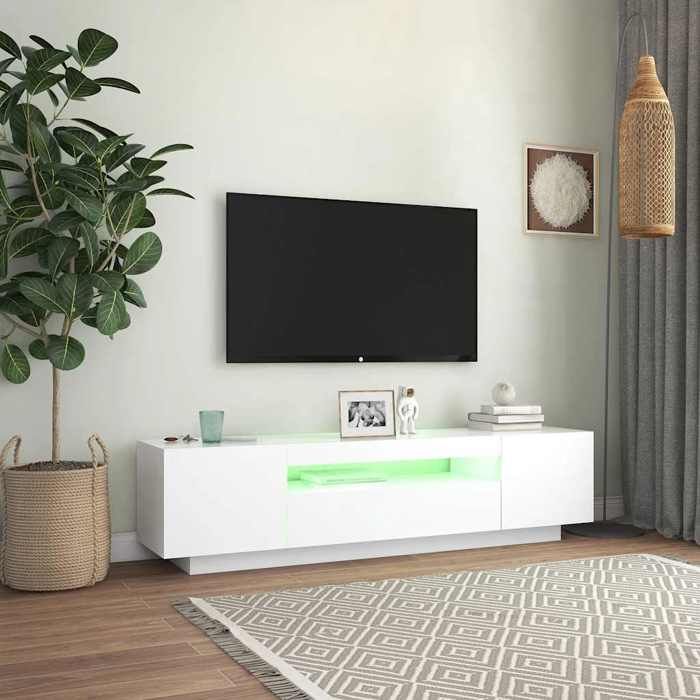 Joli & Fonctionnel -(Blanc)Support média - Meuble TV - Table TV - avec lumières LED blanc 160x35x40cm - MEUBLE HIFI jgk288239