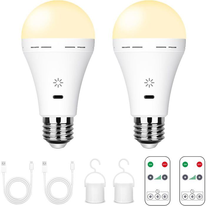 USB C Ampoule Rechargeable Avec Télécommande 7W LED Batterie E27 Tactile Dimmable Avec Fonction de Synchronisation Extérieur Camping